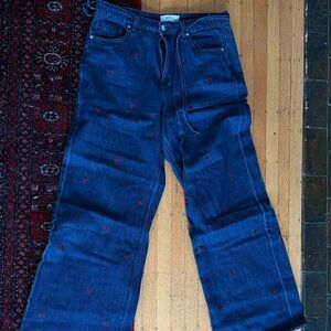 Reserved Blue Wide Leg Jeans with Red Embroidered Hearts